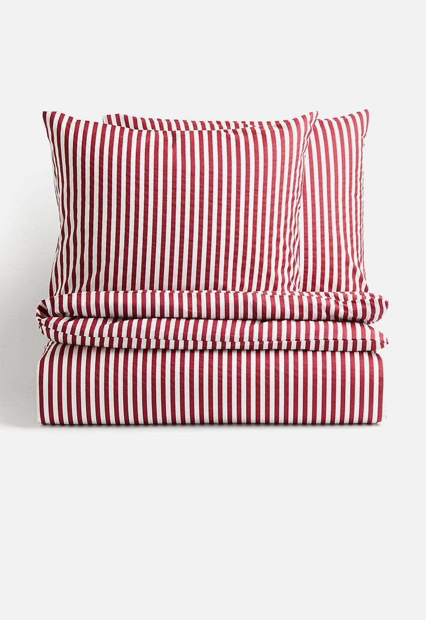 H&M - Cotton double/king duvet cover set - red striped