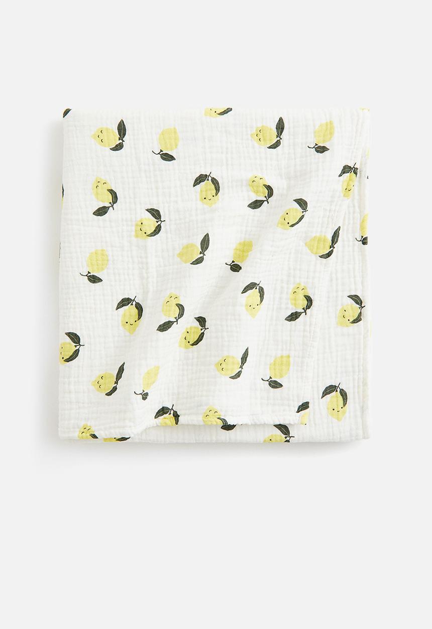 H&M - Printed muslin blanket - white lemons