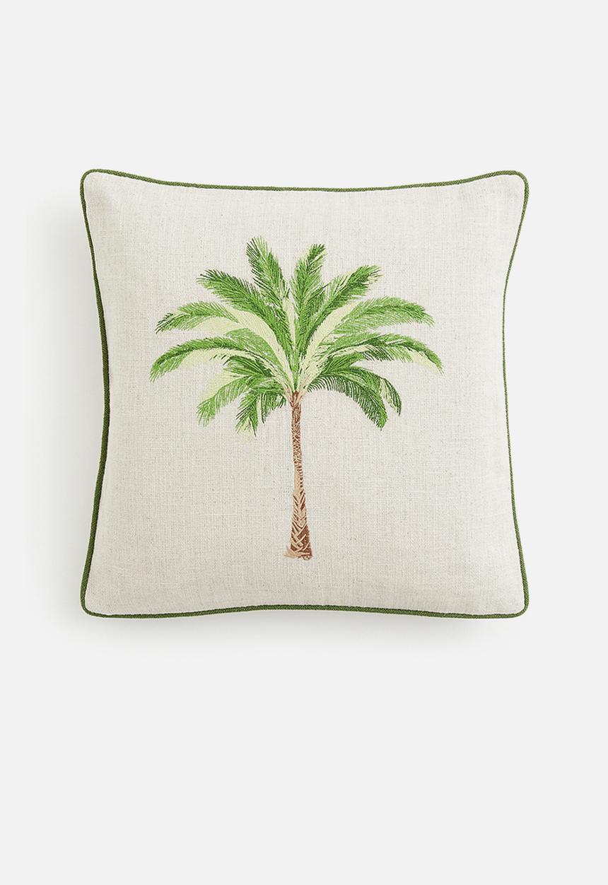 H&M - Linen-blend cushion cover - light beige palm tree