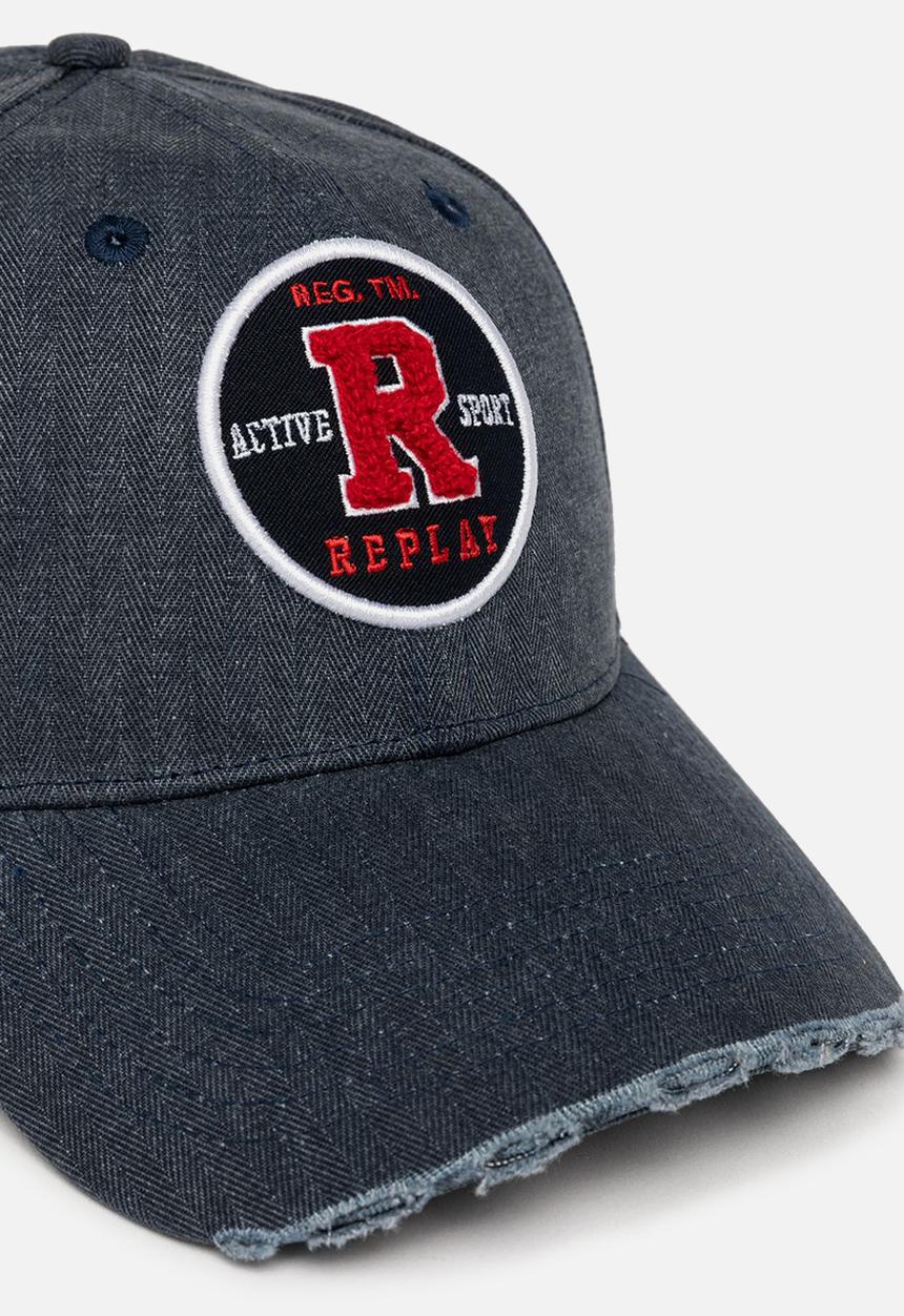 Replay - Herringbone Cotton Broken Part Peak Cap - Indigo Blue