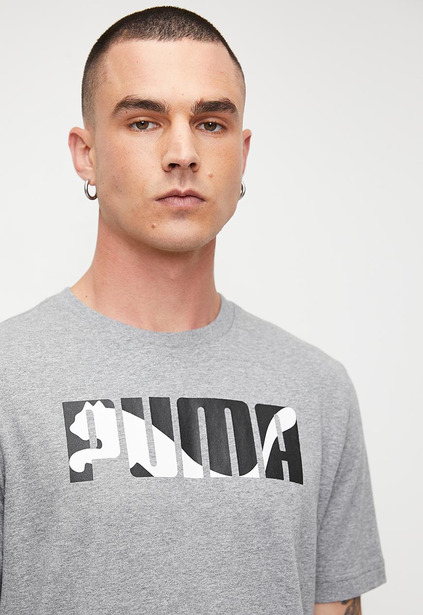 PUMA - Graphics Puma Wording Tee M - Medium Gray