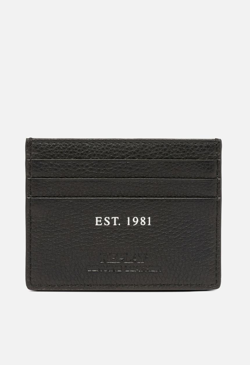 Replay - Cow Hammered Matt Leather Card Holder - Black
