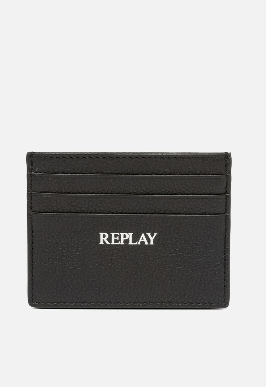 Replay - Cow Hammered Matt Leather Card Holder - Black