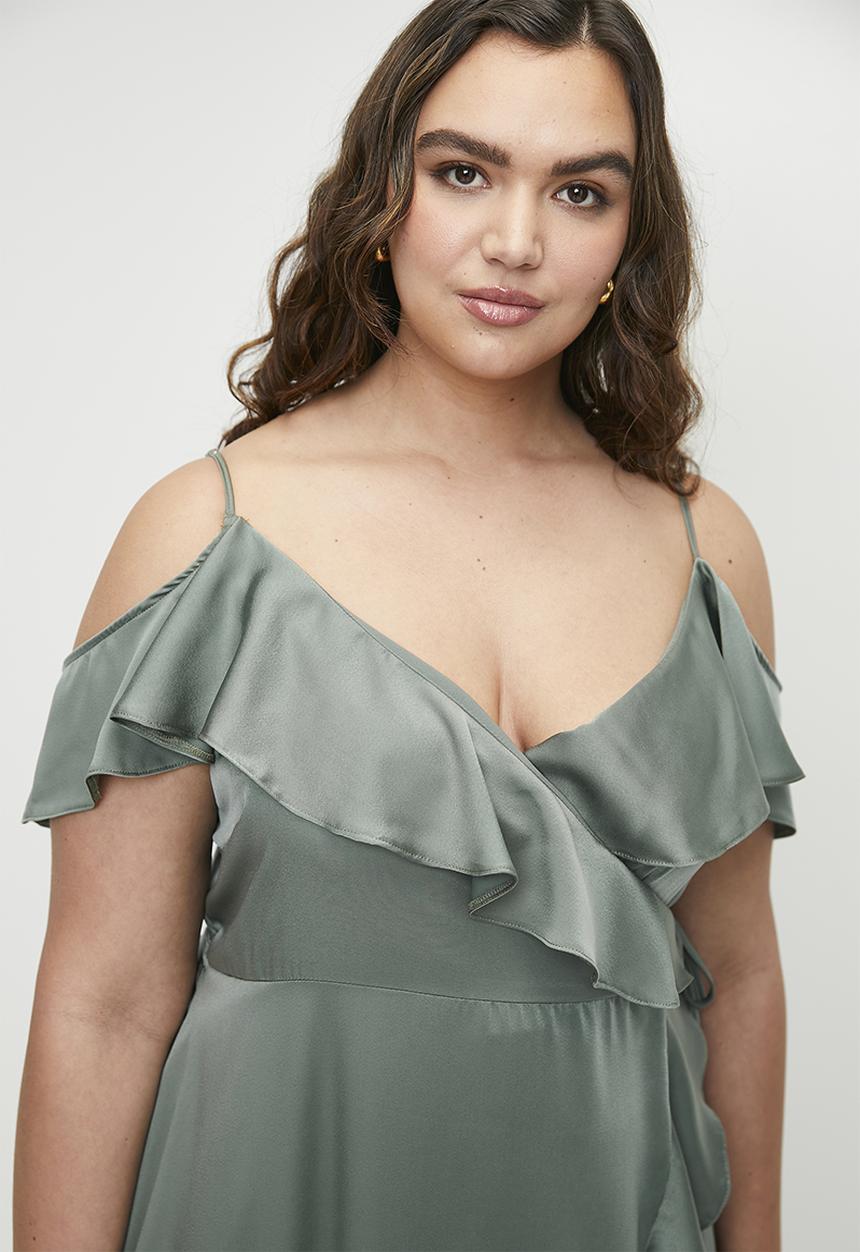 MILLA - Cold shoulder flutter wrap dress - laurel wreath