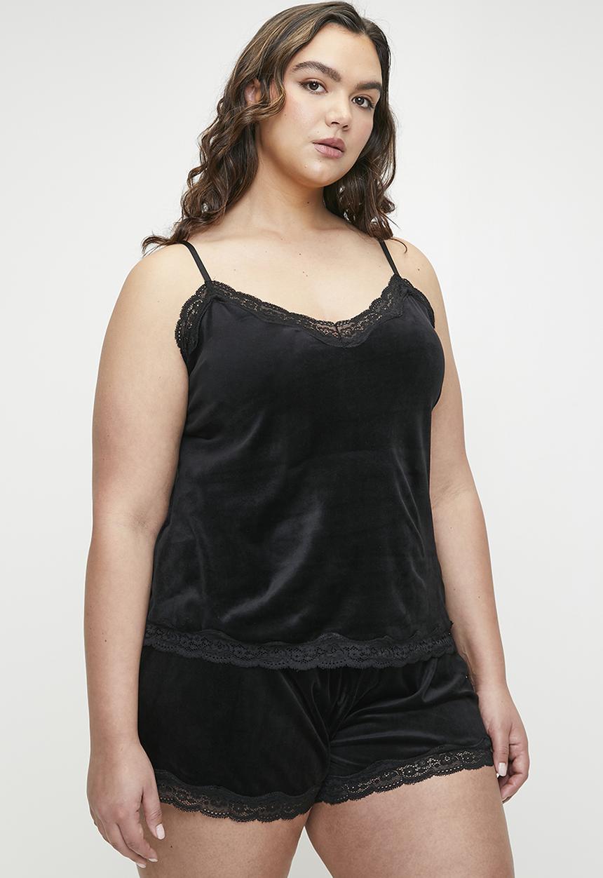 Hunkemoller - Plus cami velours scallop lace - black