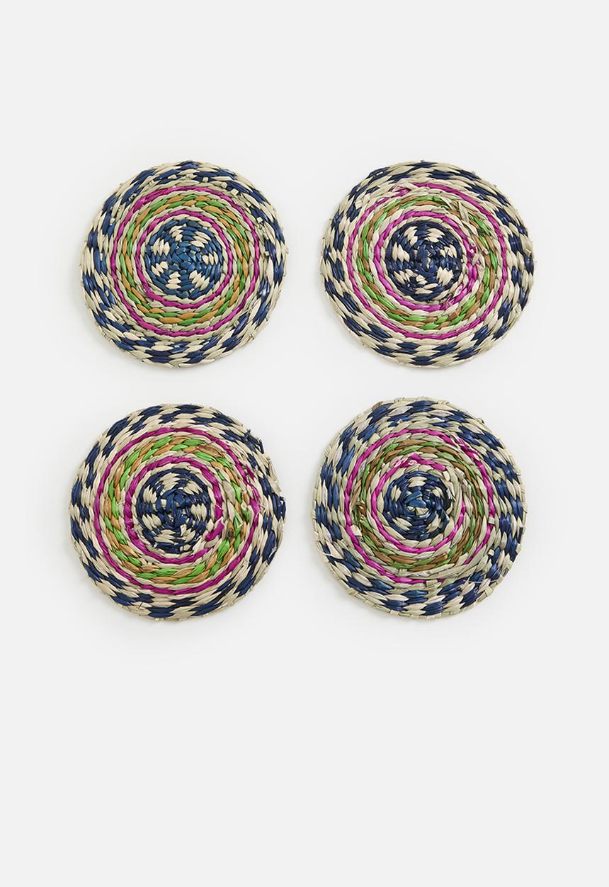 Excellent Houseware - Summer fun coaster set of 4 - Blue