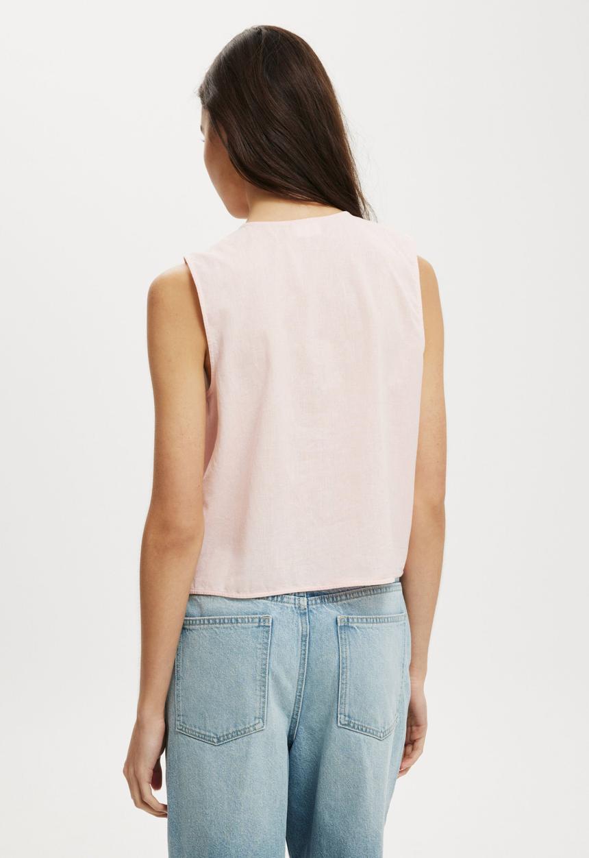 Cotton On - Kyha Tie Front Vest - Frosted Rose Broderie