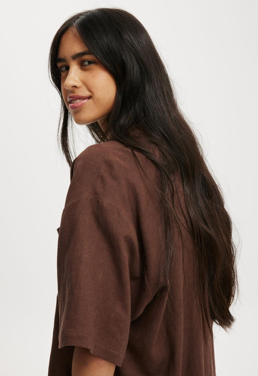 Cotton On - Haven Short Sleeve Shirt - Chocolate