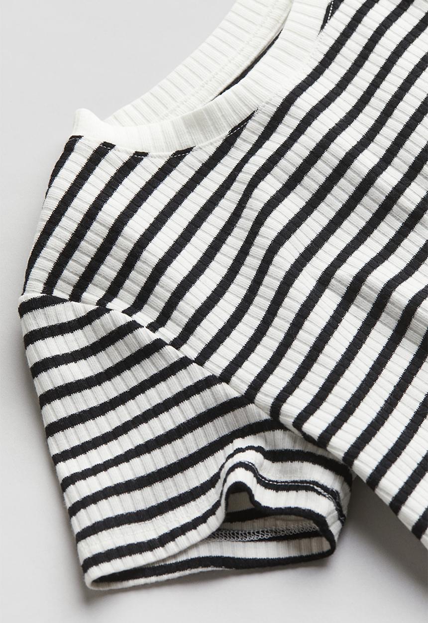 H&M - Ribbed cotton jersey top - white black striped