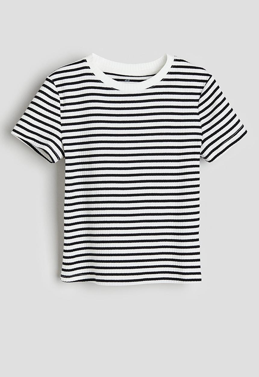 H&M - Ribbed cotton jersey top - white black striped
