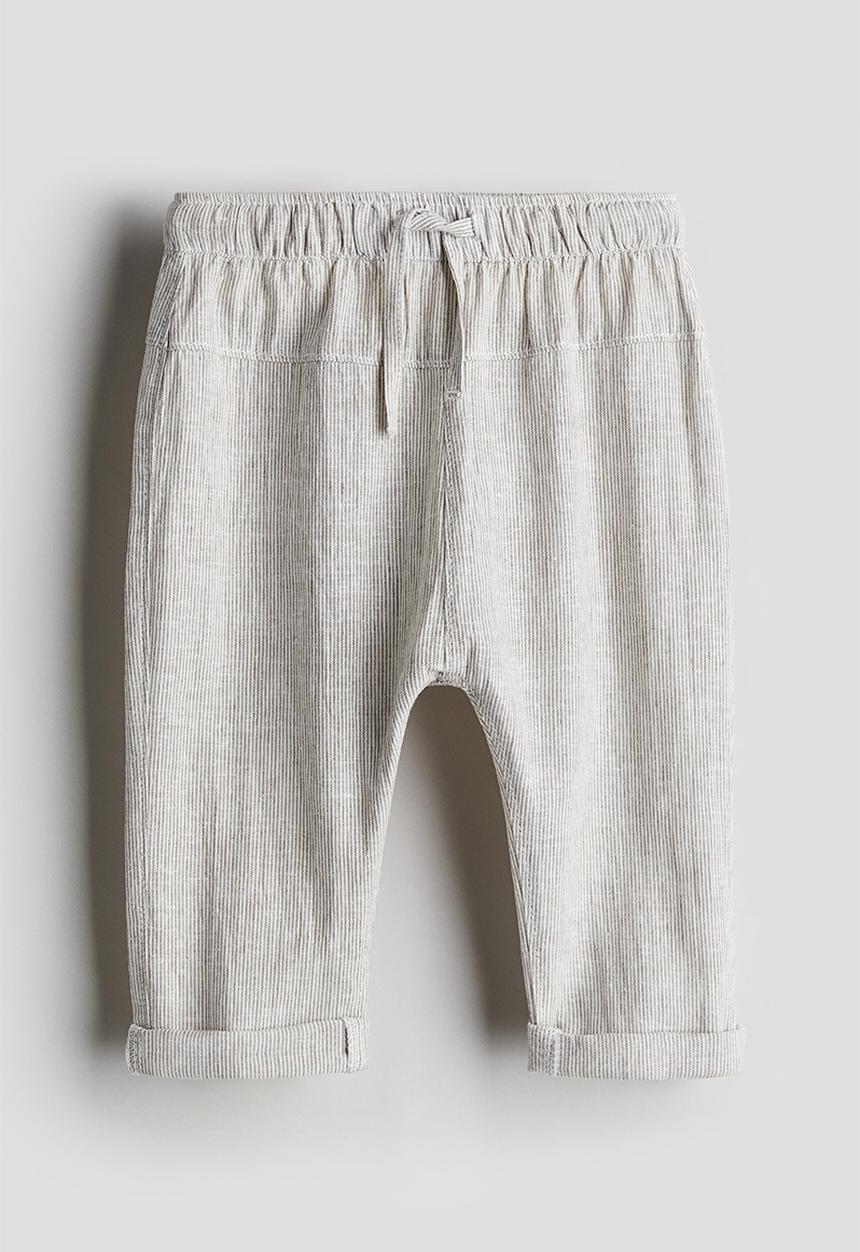 H&M - Linen-blend trousers - beige white-striped