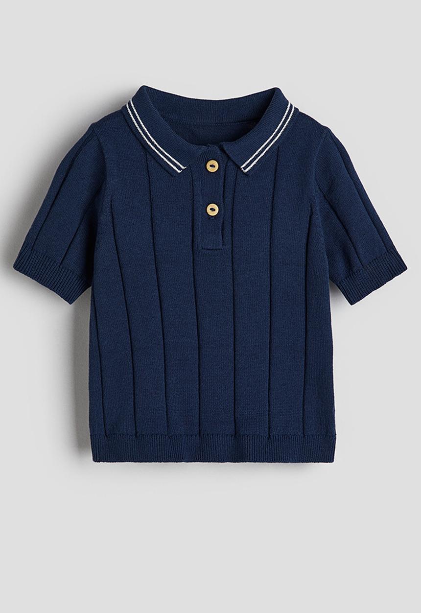 H&M - Knitted polo shirt - navy blue
