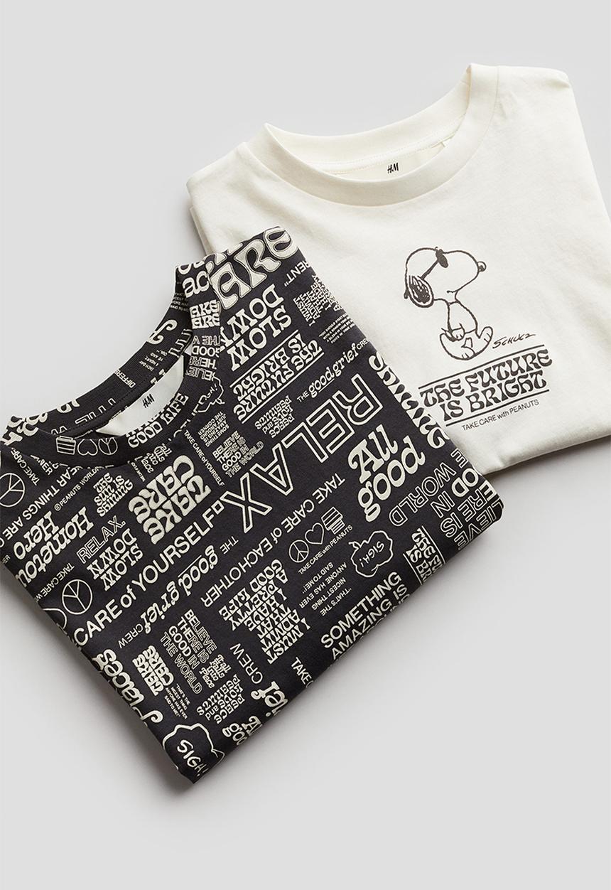 H&M - 2-Pack printed T-shirts - white snoopy