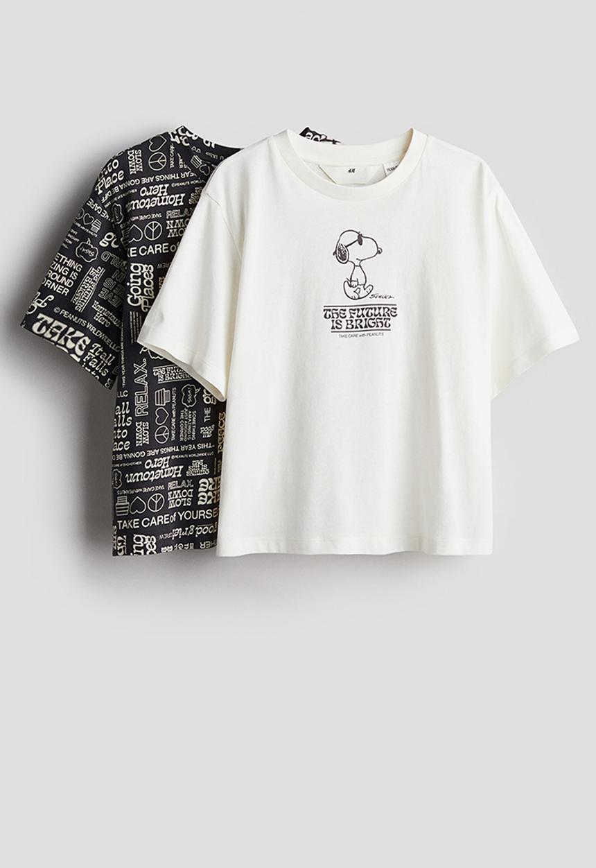H&M - 2-Pack printed T-shirts - white snoopy