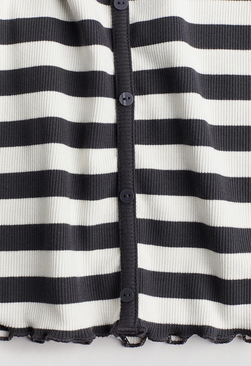 H&M - Ribbed T-shirt - dark grey white striped