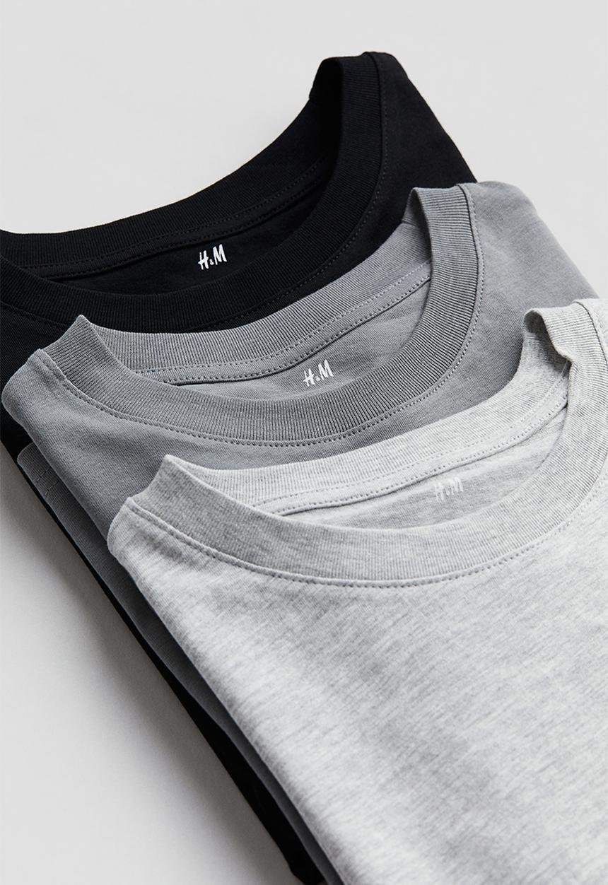 H&M - 3 pack t-shirts - light grey marl & black