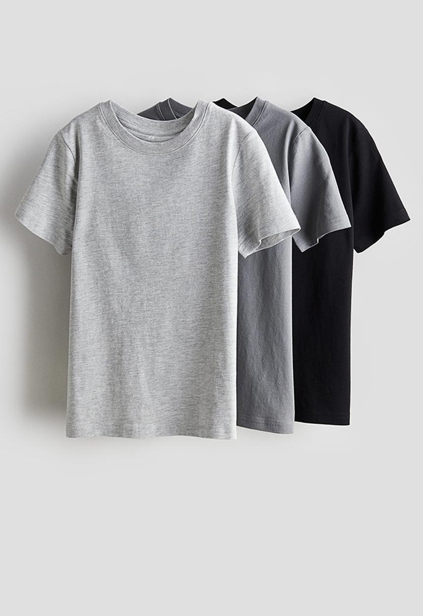 H&M - 3 pack t-shirts - light grey marl & black