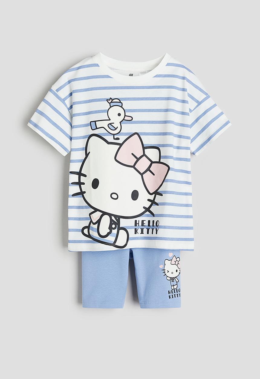 H&M - 2 piece printed set - light blue hello kitty