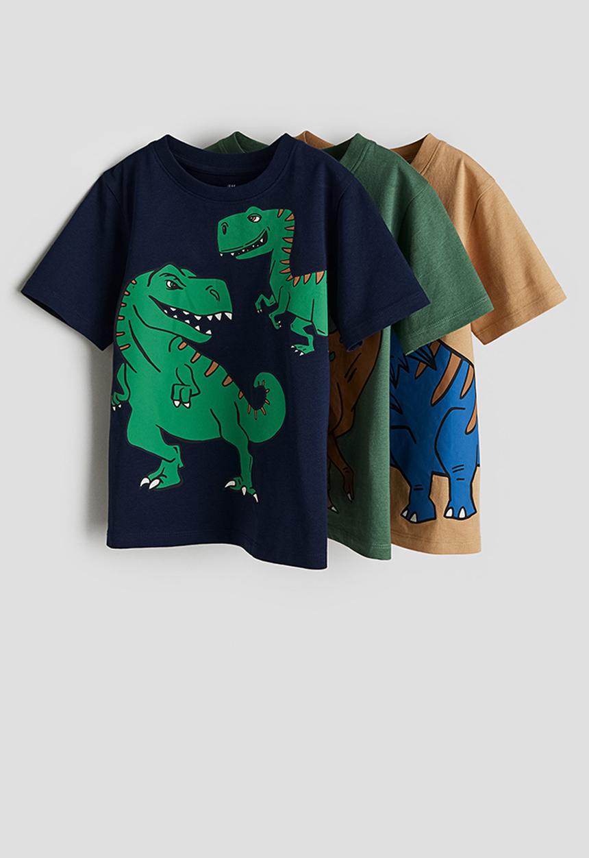 H&M - 3 pack printed t-shirts - dark blue dinosaurs