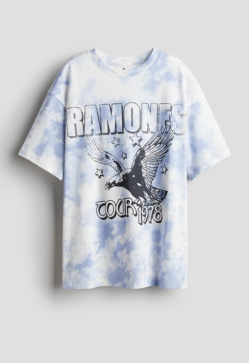 H&M - Oversized printed t-shirt - blue & ramones