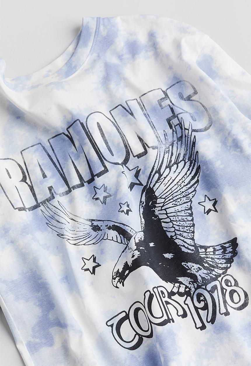 H&M - Oversized printed t-shirt - blue & ramones