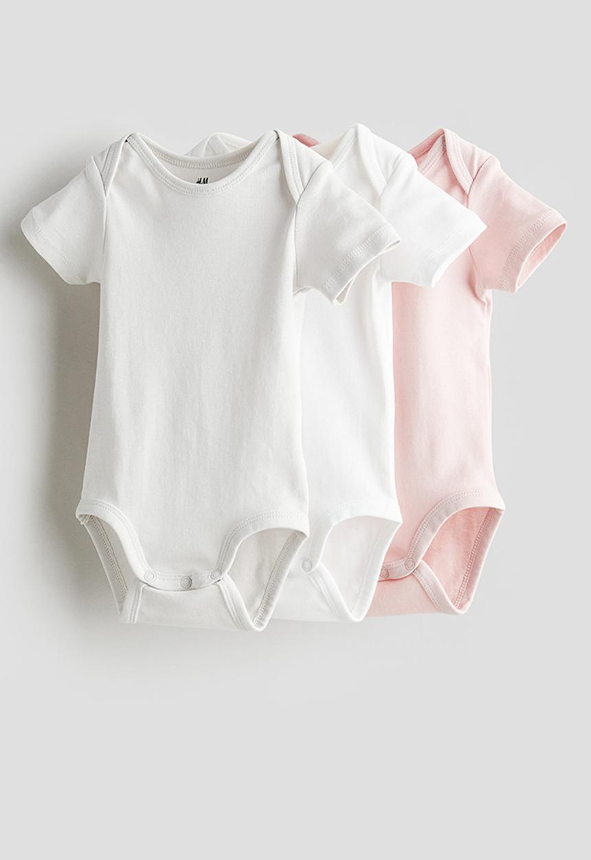 H&M - 3 pack short-sleeved bodysuits - light pink & light grey 