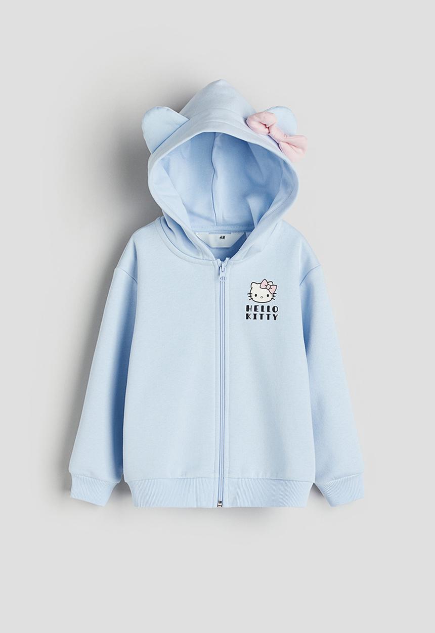 H&M - Printed zip-through hoodie - light blue & hello kitty