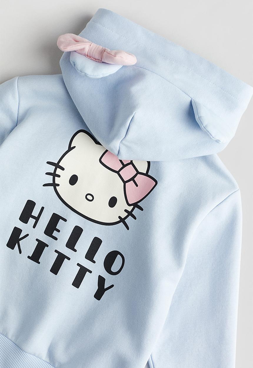 H&M - Printed zip-through hoodie - light blue & hello kitty