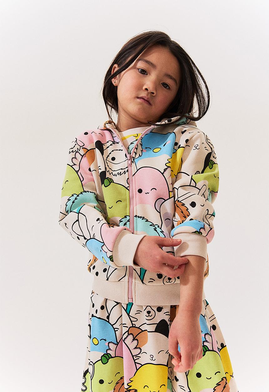 H&M - Printed zip-through hoodie - white & squishmallows