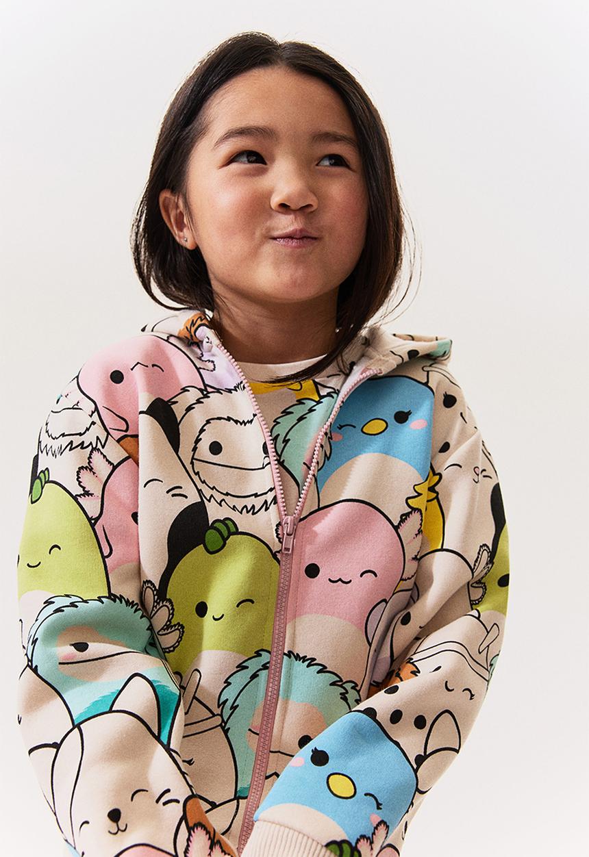 H&M - Printed zip-through hoodie - white & squishmallows