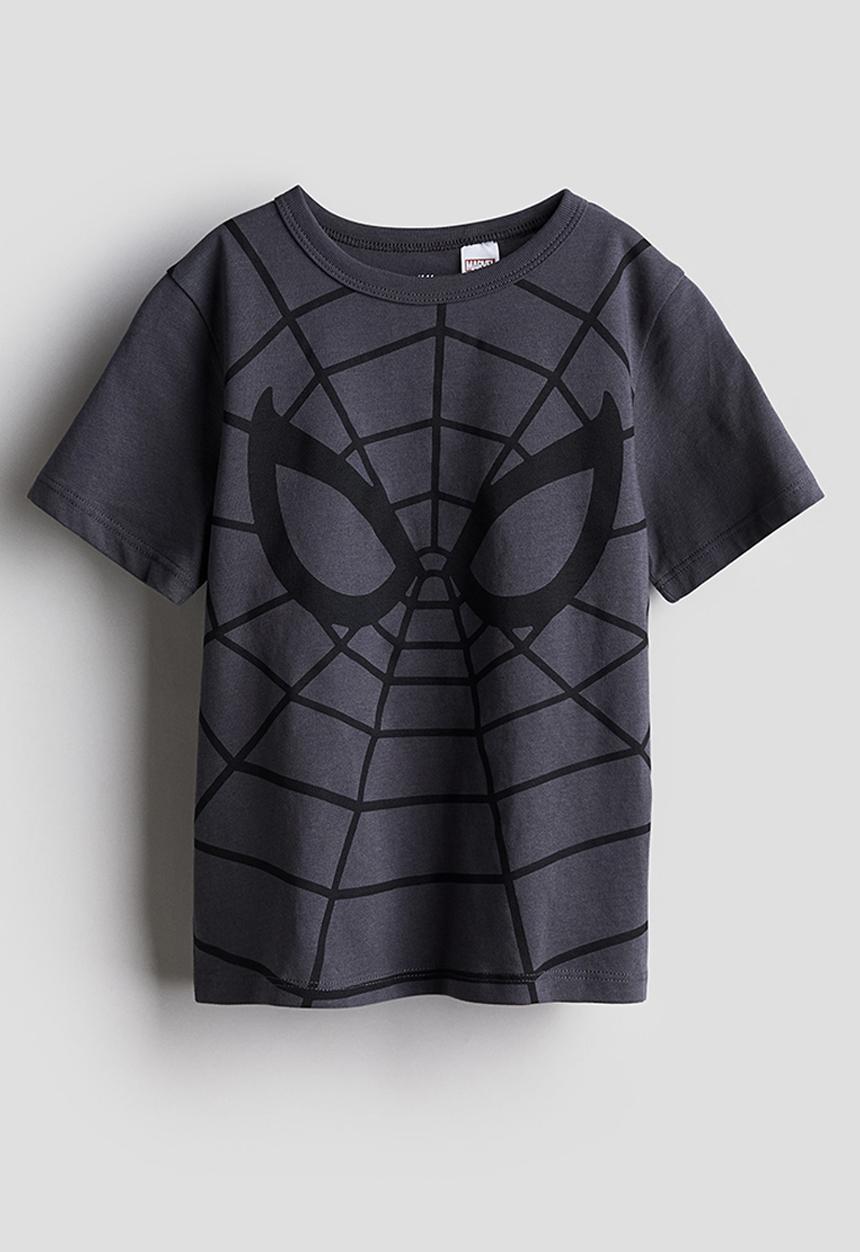 H&M - Printed cotton t-shirt - dark grey & spider-man