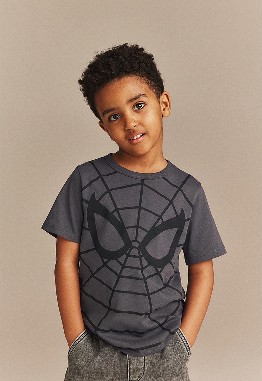 H&M - Printed cotton t-shirt - dark grey & spider-man