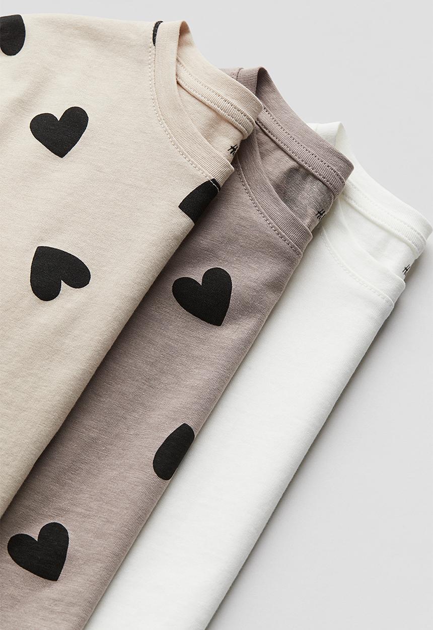 H&M - 3 pack cotton tops - light beige hearts