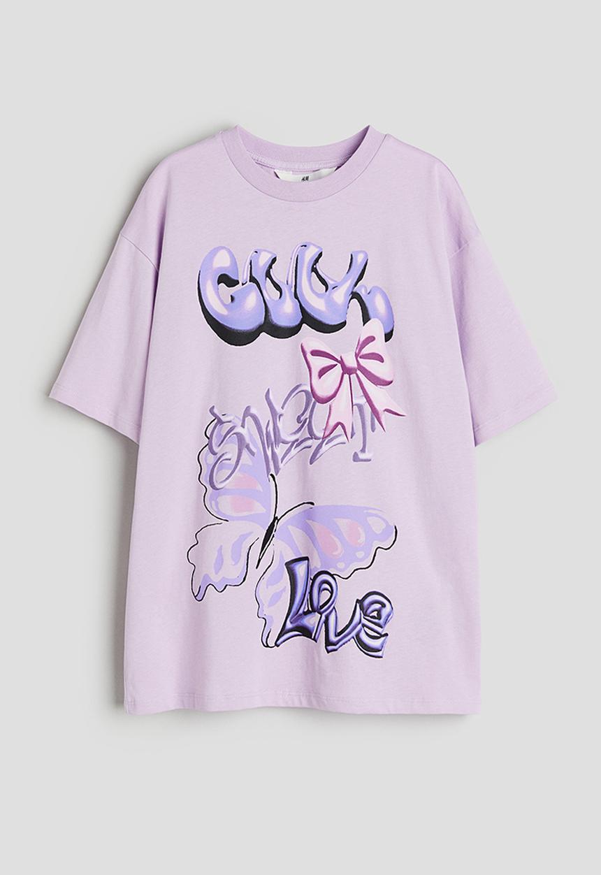 H&M - Oversized printed t-shirt - lilac & butterfly