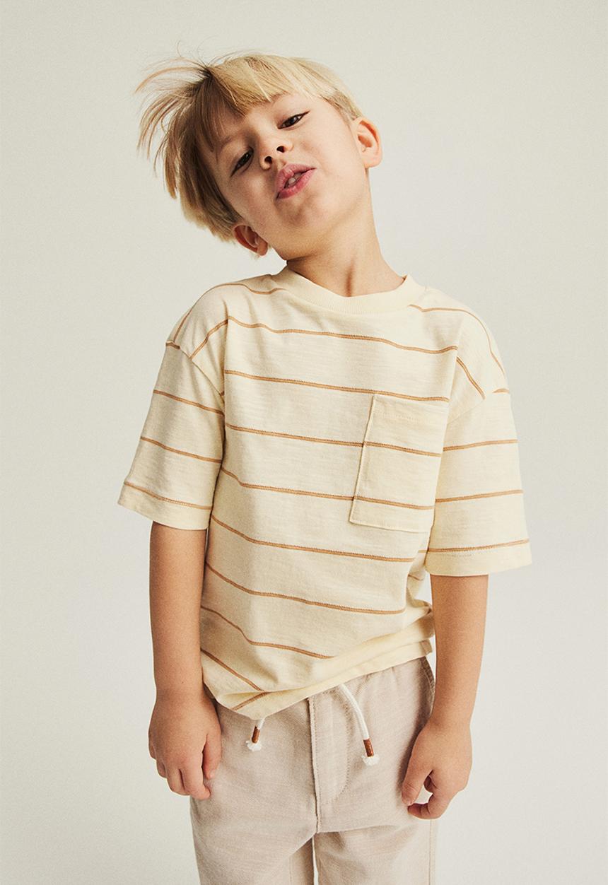 H&M - Chest-pocket t-shirt - beige striped 