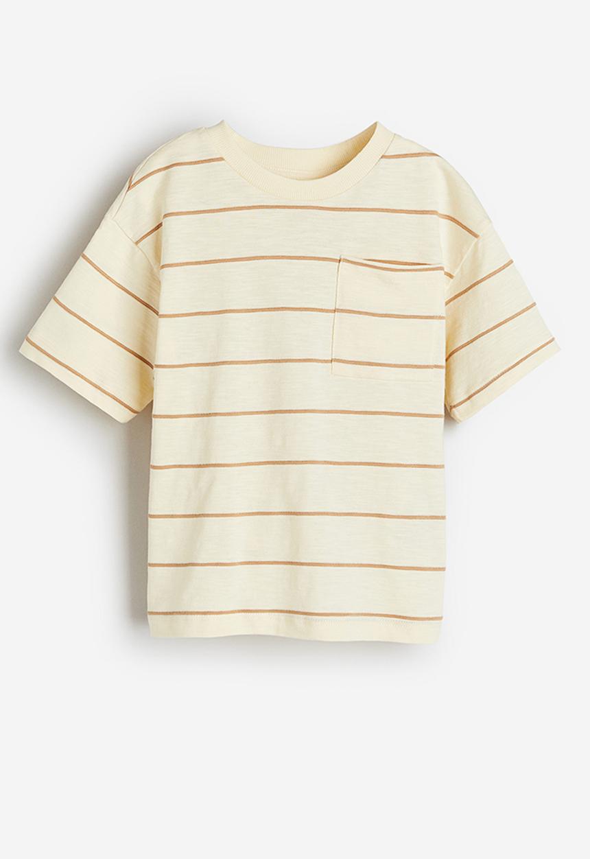 H&M - Chest-pocket t-shirt - beige striped 