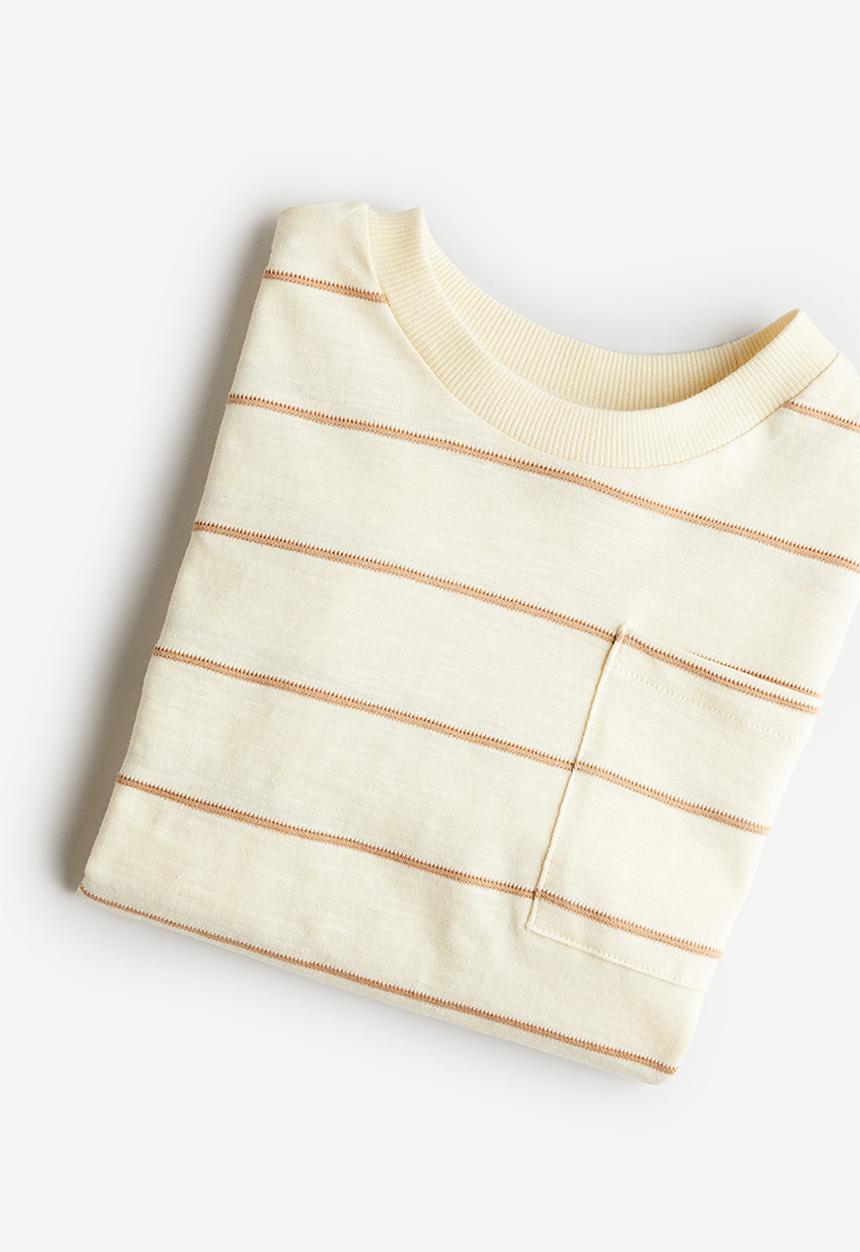 H&M - Chest-pocket t-shirt - beige striped 