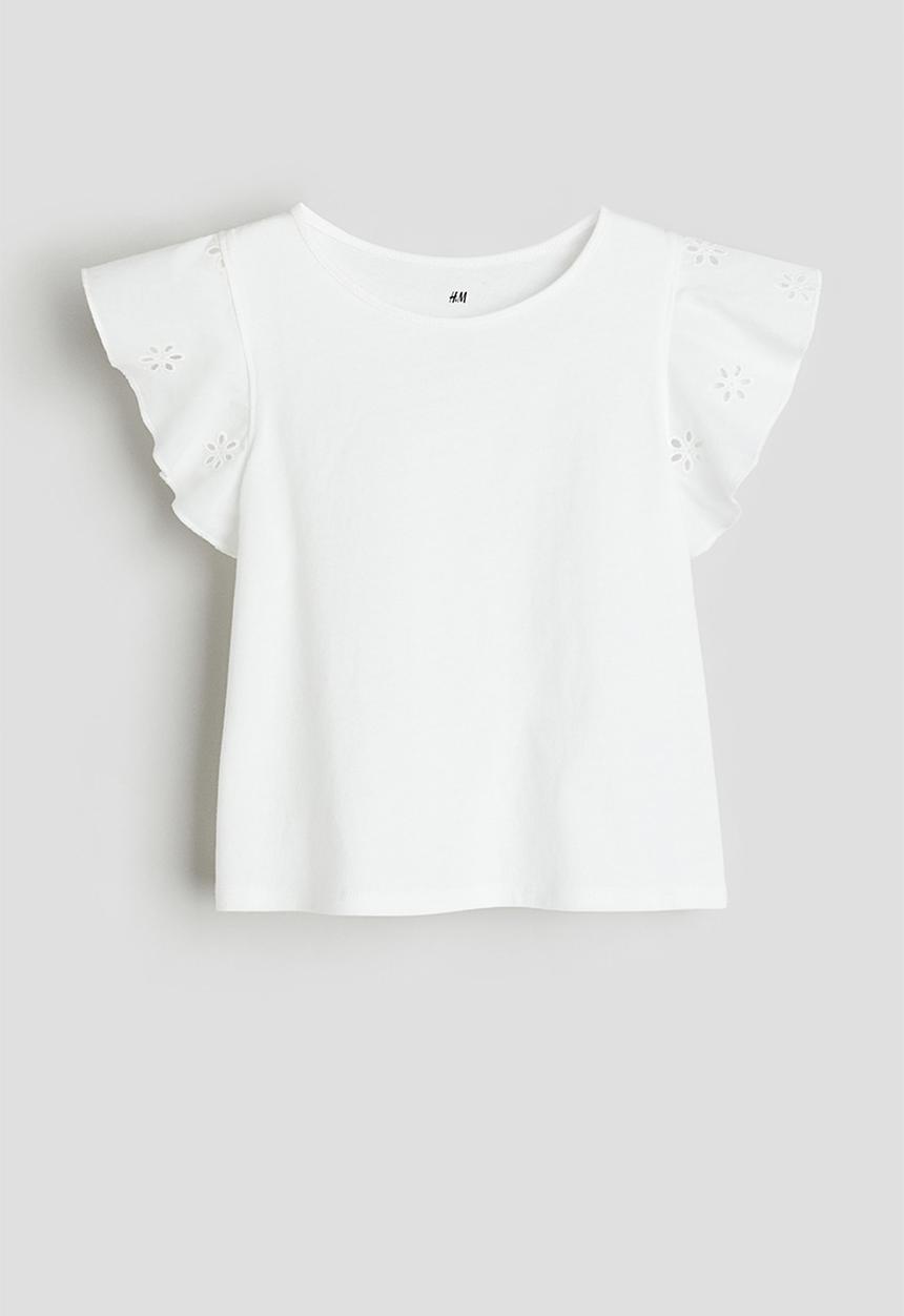 H&M - Jersey top with broderie anglaise - white