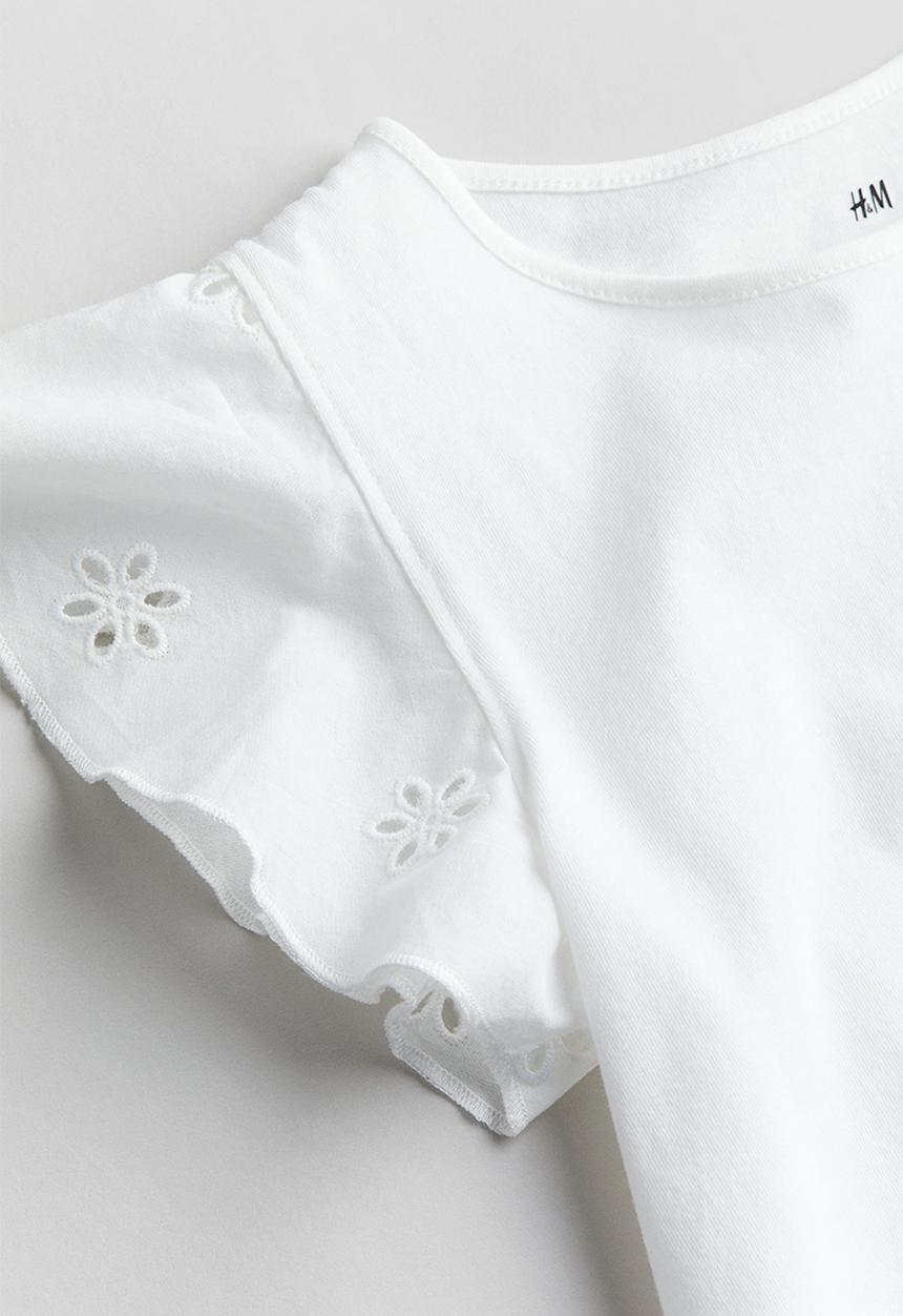 H&M - Jersey top with broderie anglaise - white