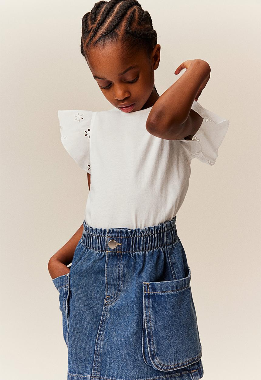 H&M - Jersey top with broderie anglaise - white