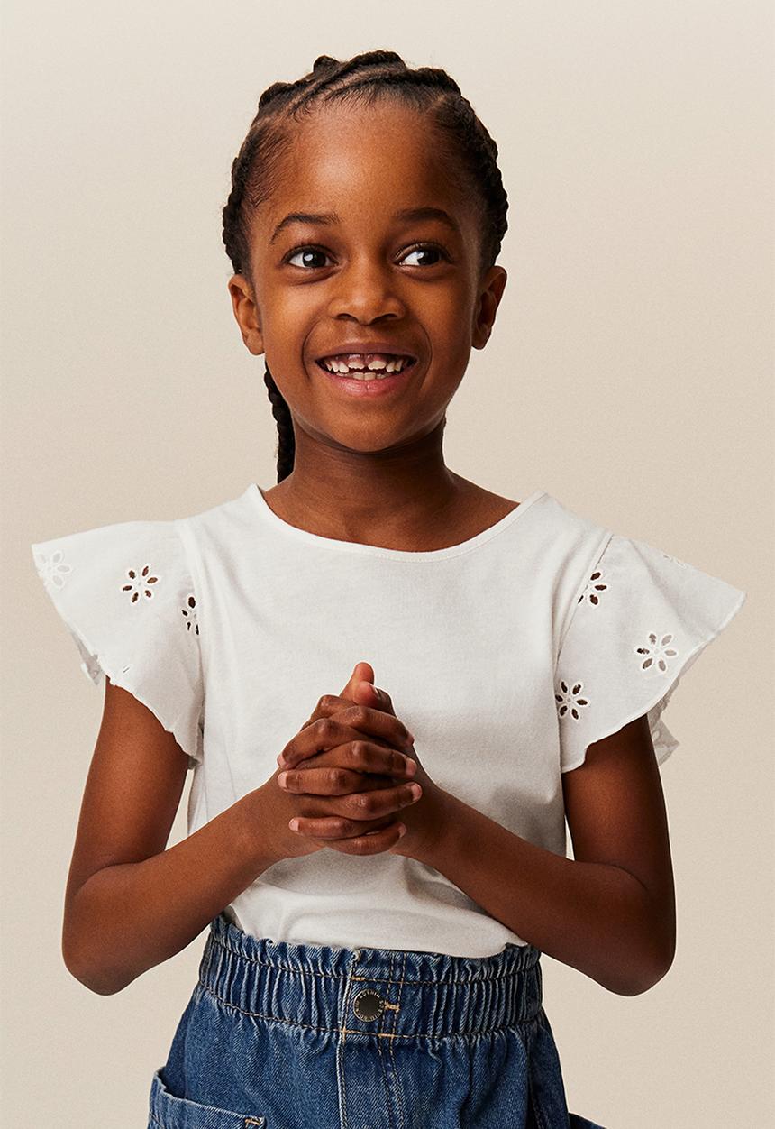 H&M - Jersey top with broderie anglaise - white
