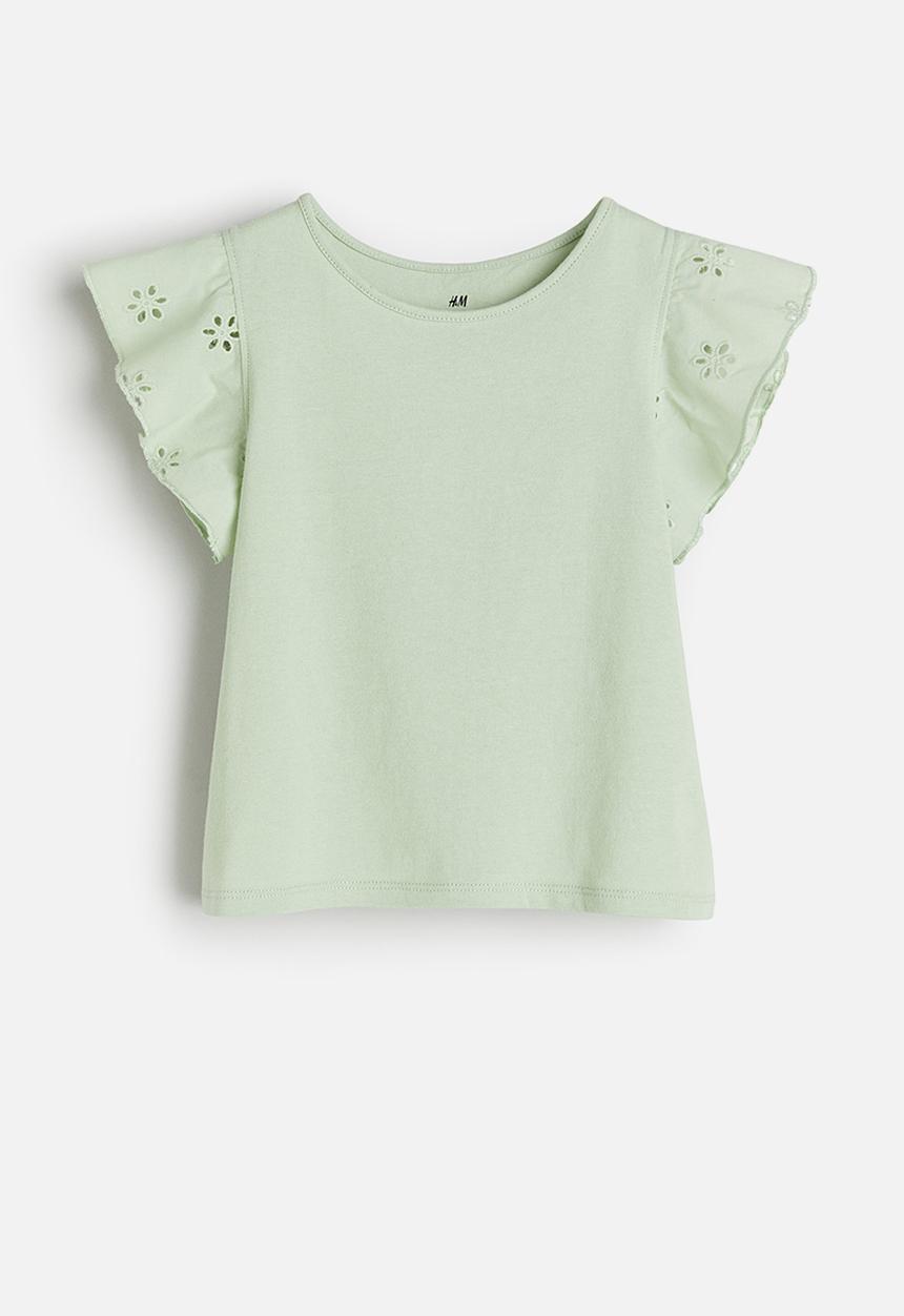 H&M - Jersey top with broderie anglaise - green