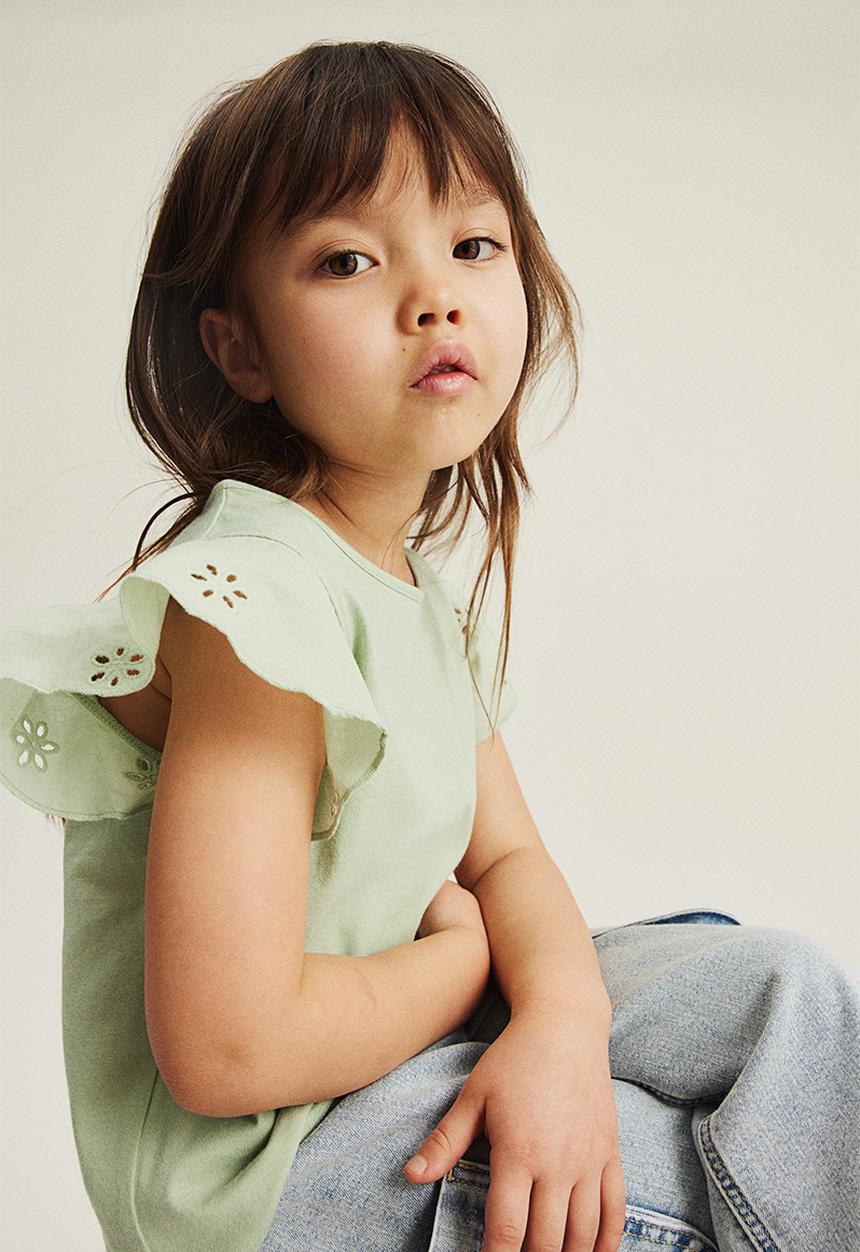 H&M - Jersey top with broderie anglaise - green