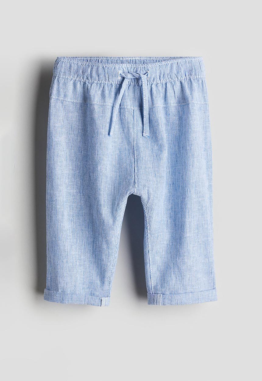 H&M - Linen-blend trousers - light blue & white-striped