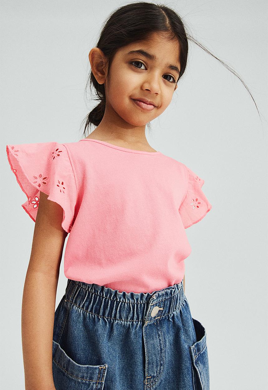 H&M - Jersey top with broderie anglaise - pink