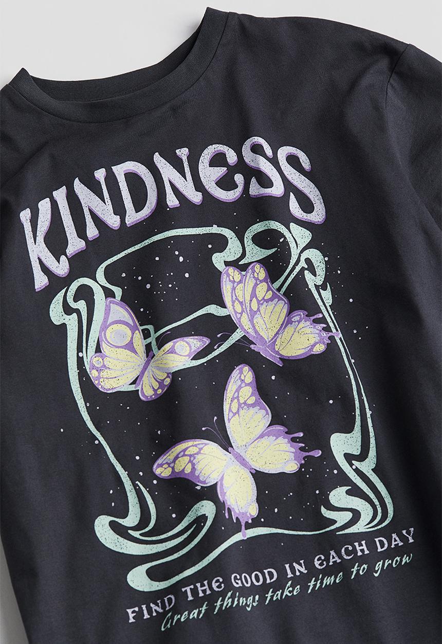 H&M - Oversized printed t-shirt - dark grey kindness