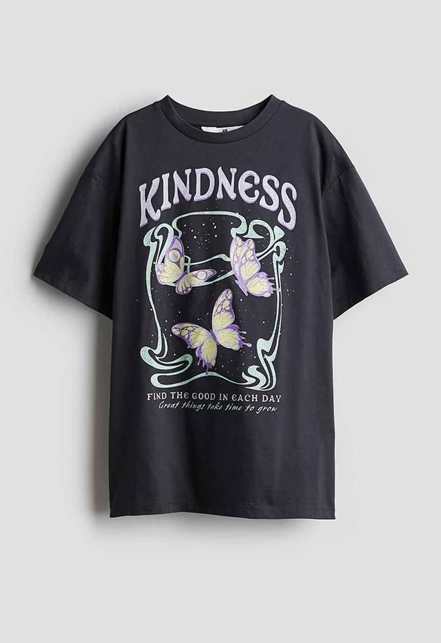 H&M - Oversized printed t-shirt - dark grey kindness