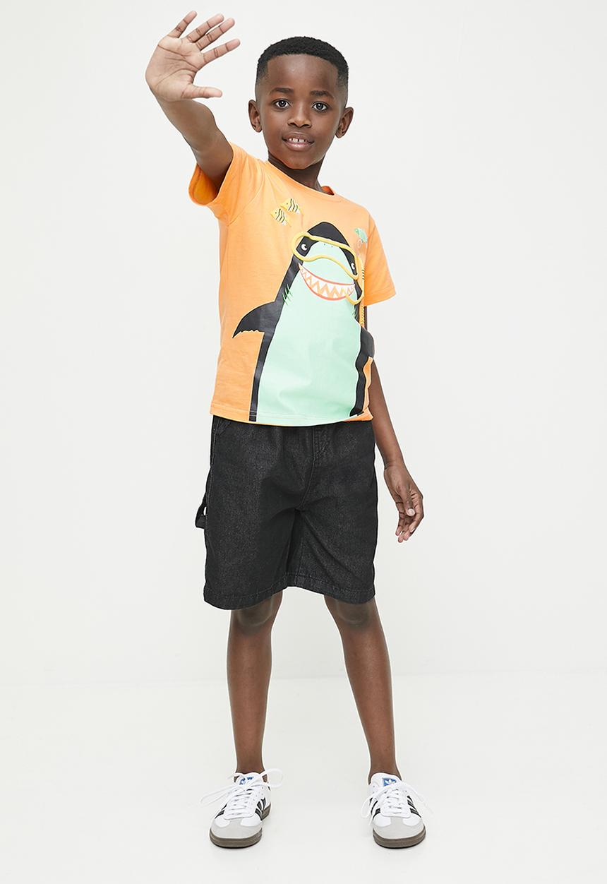 Pop Candy - Shark print crew neck tee - orange