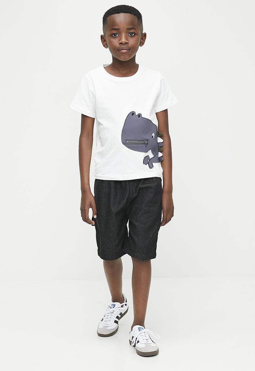 Pop Candy - Dino print crew neck tee - white & grey
