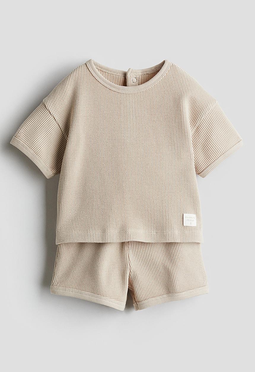 H&M - 2 piece waffled cotton set - light beige